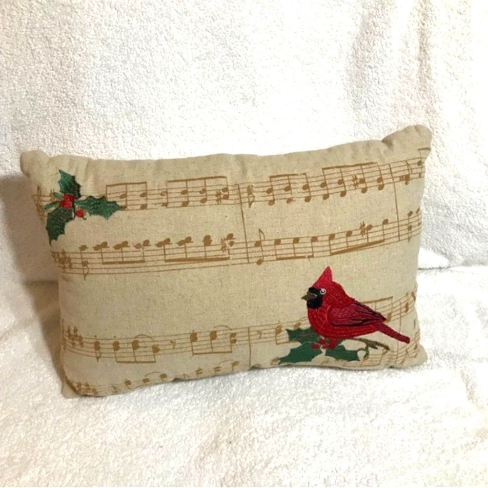 Music & Red Cardinal Christmas Song Throw Pillow